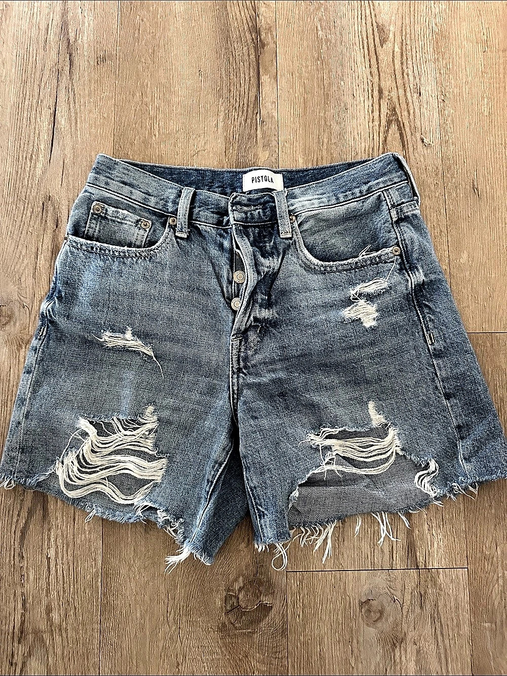 Pistola Denim Shorts Distressed Denim Jean Shorts in Blue Waist 25